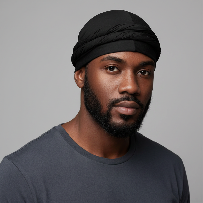 Turban Soyeux noir homme wave protection cheveux 