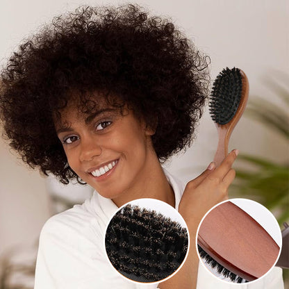 Utilisation brosse poil de sanglier cheveux boucles brillants sans noeuds