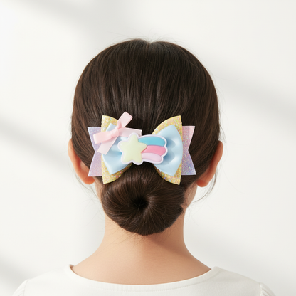 chignon bas barrette cheveux Etoile pastel paillettes enfant