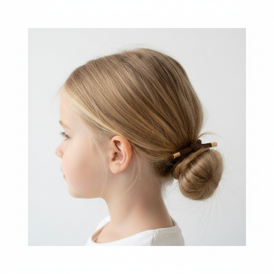 Enfant cheveux fins blonds chignon élastique marron