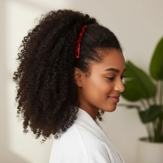 coiffure cheveux bouclés Barrette a cheveux Leopard vintage rouge