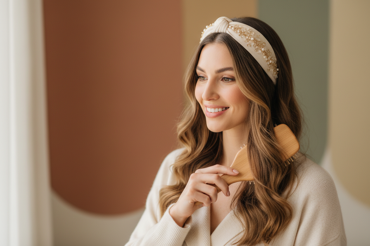 Femme blanche avec brosse et accessoire