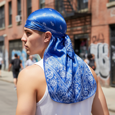 Homme durag bleu paisley