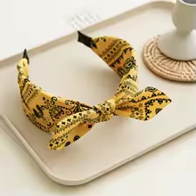 Serre-tête bandeau femme paisley jaune noir nœud