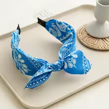 Serre-tête bandeau femme paisley bleu nœud