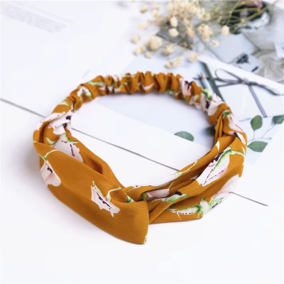 Bandeau cheveux femme moutarde fleuri noué bohème