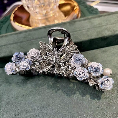Pince à cheveux - Papillon Fleuri Strass™