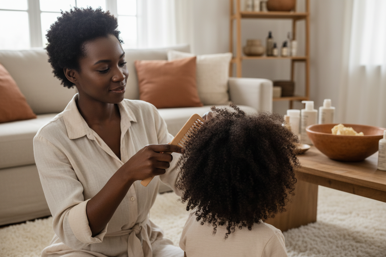 Maman et enfant cheveux crépus